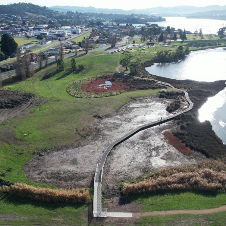 Aerial drone imagery over the saltmarsh restoration site Photo: Mark Bachmann, Nature Glenelg Trust .