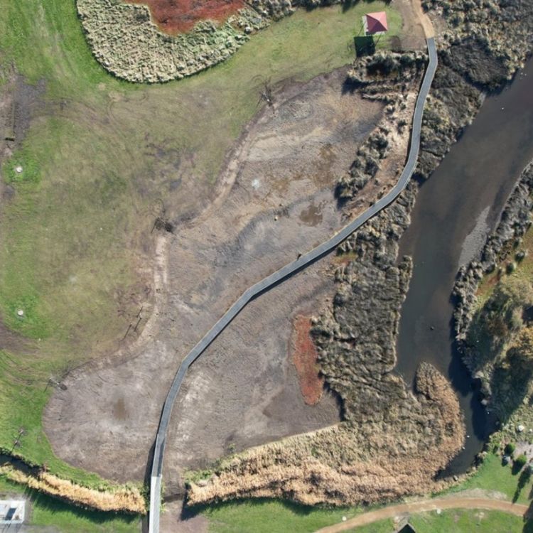 Aerial drone imagery after excavation works at Windermere Bay Photo: Mark Bachmann, Nature Glenelg Trust.