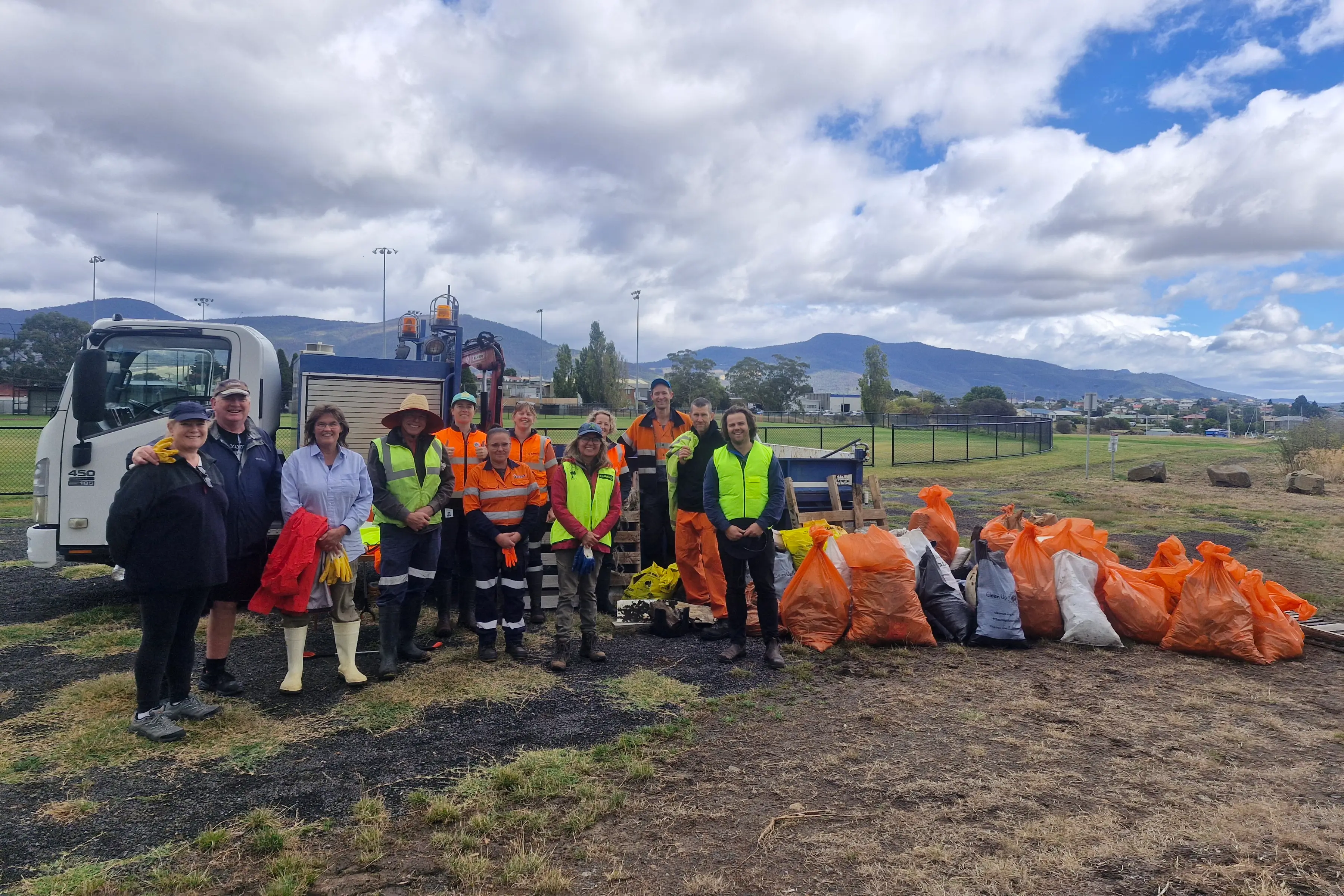 DEP Team, partners and local volunteers with collected rubbish from Prince of Wales Bay. Photo: Derwent Estuary Program.