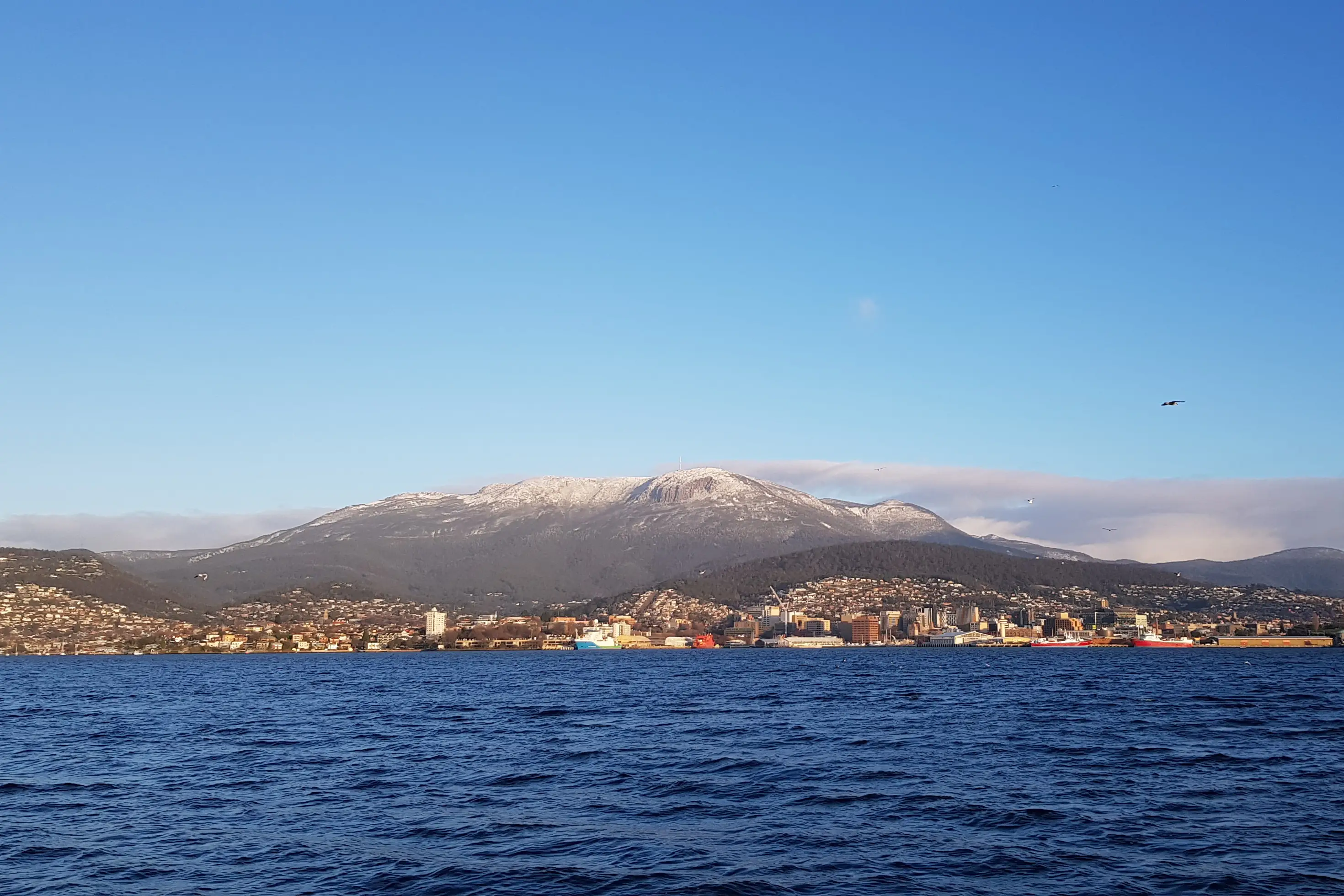 View of Timtumili Minanya and Kunanyi. Photo: Derwent Estuary Program.