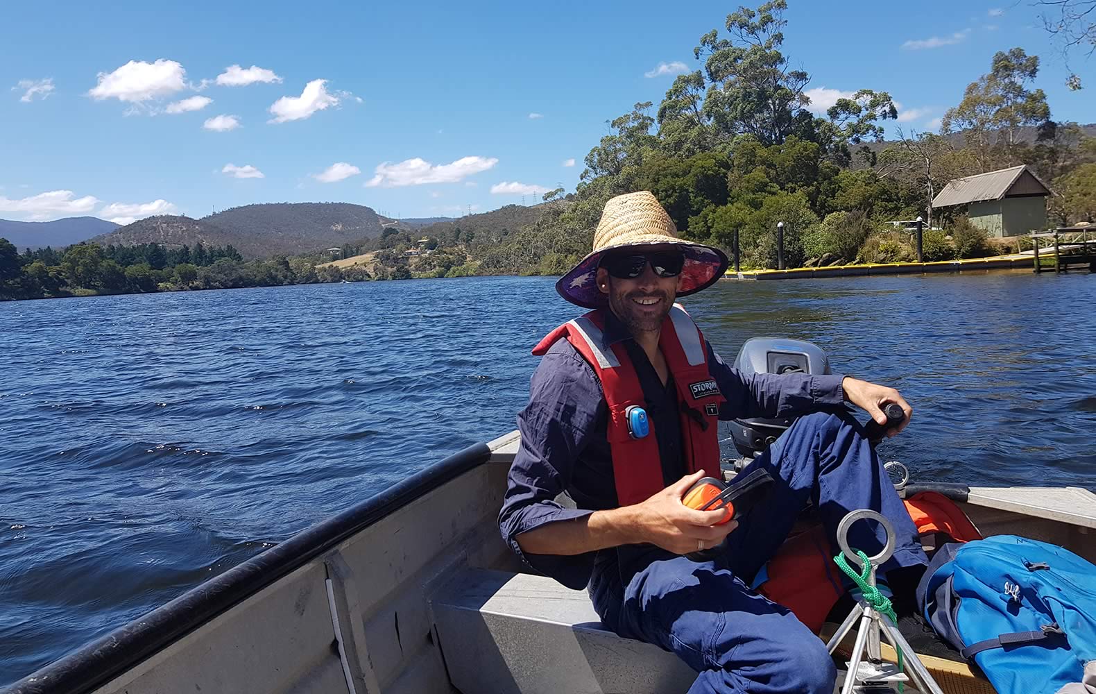 Sam Whitehead in the upper estuary. Photo: Derwent Estuary Program.