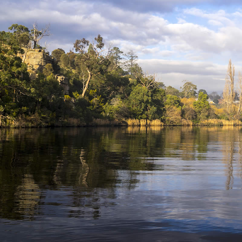 Reflections on the River Derwent, New Norfolk. Image: Tourism Tasmania / Rob Burnett.